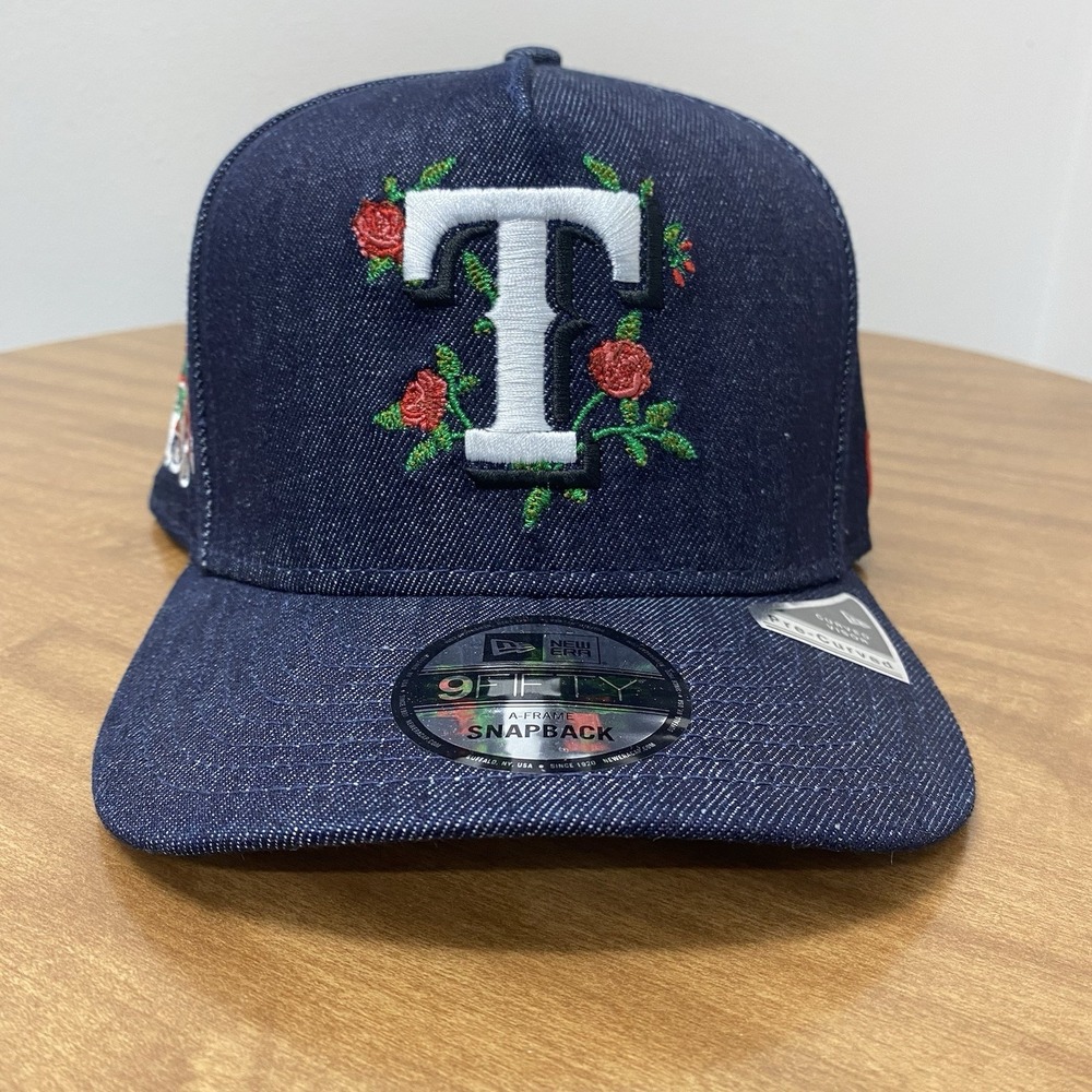 New Era Texas Rangers Blue Denim Rose Pack Exclusive 9Fifty A Frame Snapback Hat